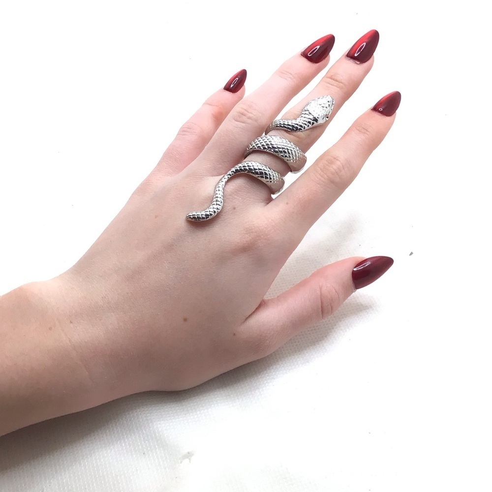 Silver-Tone Snake Wrap Statement Ring Adjustable One Size Serpent Coil Fashion - Picture 5 of 6